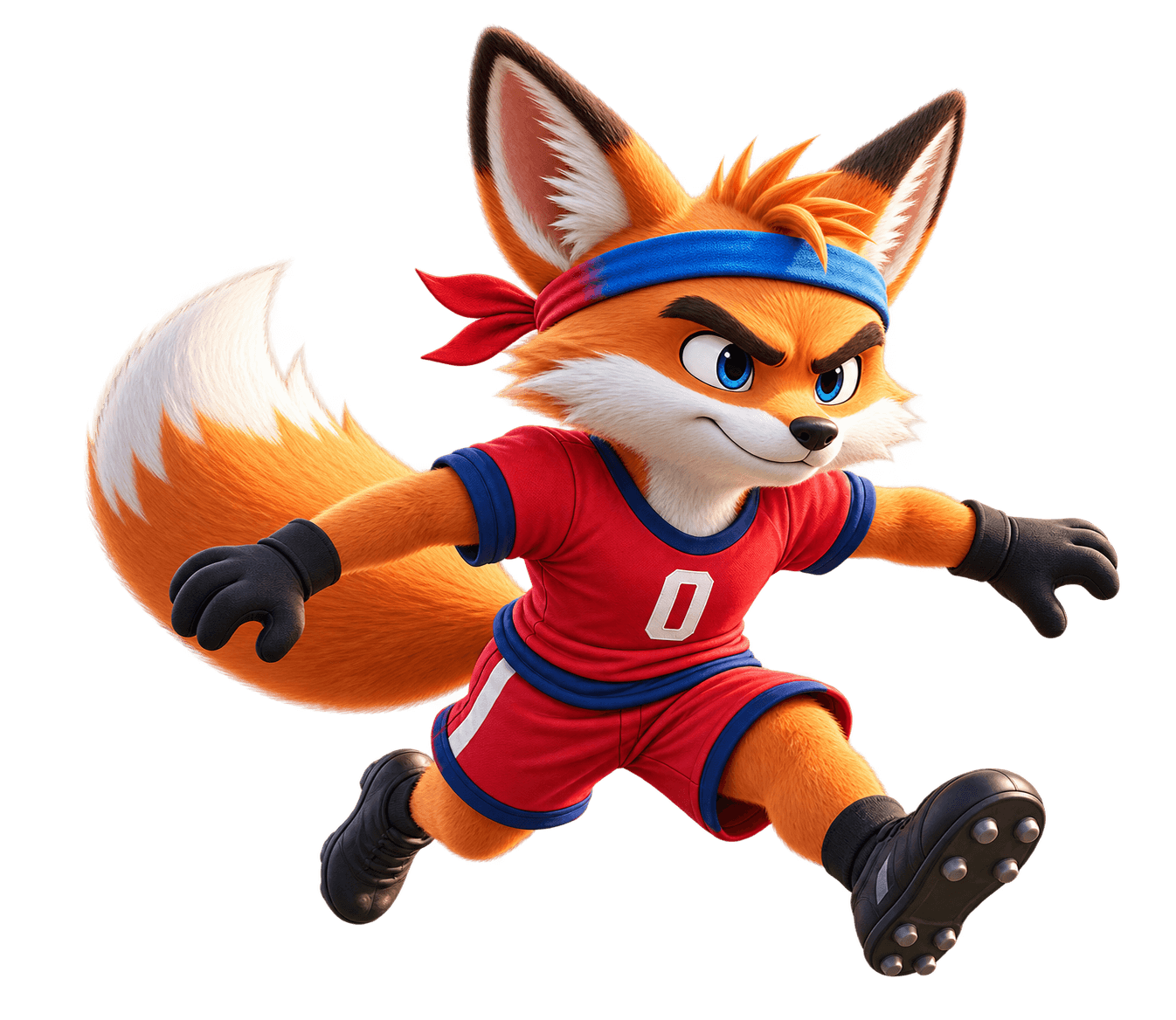 La mascotte Stepzy, un renard, en pleine frappe de football